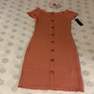 No Boundaries Coral Button-Front Mini Dress